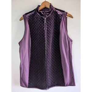 Susan Graver Vest Women's Size Large Purple Velvet Quilted‎ Full Zip Artsy